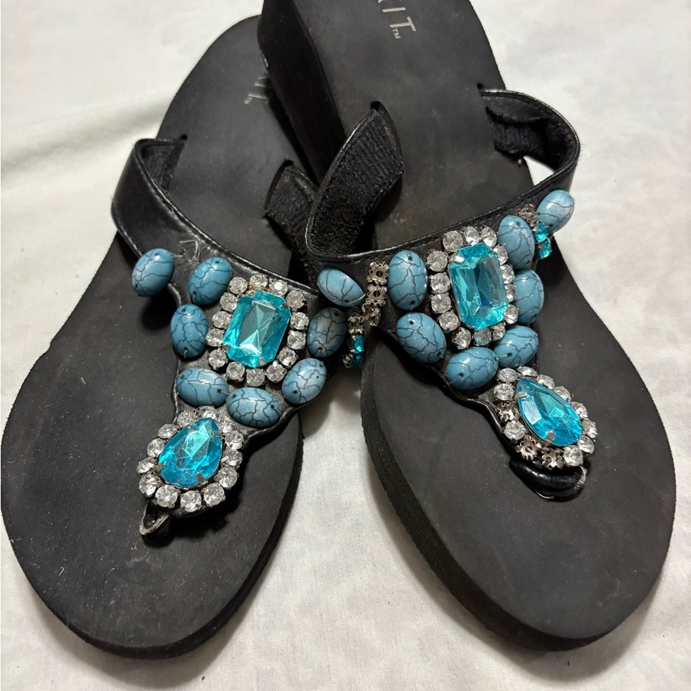 MIXIT Black and Blue Embellished Women's Sandals - Picture 2 of 5